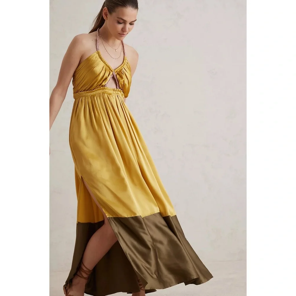 Anthropologie Silk Colorblocked Maxi Dress - Picture 1 of 12